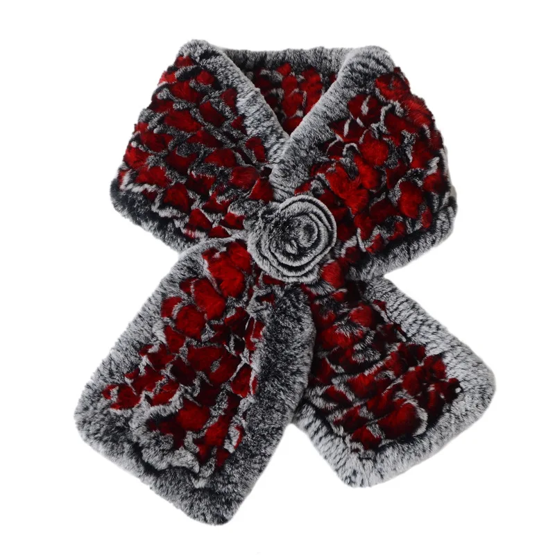2021 Real Rex rabbit hair scarf winter woman  fur scarf women Fur scarf  lady  customized Hand knitting designer styles
