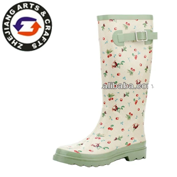 Knee ladies clear rubber wellington boot  with cherry design