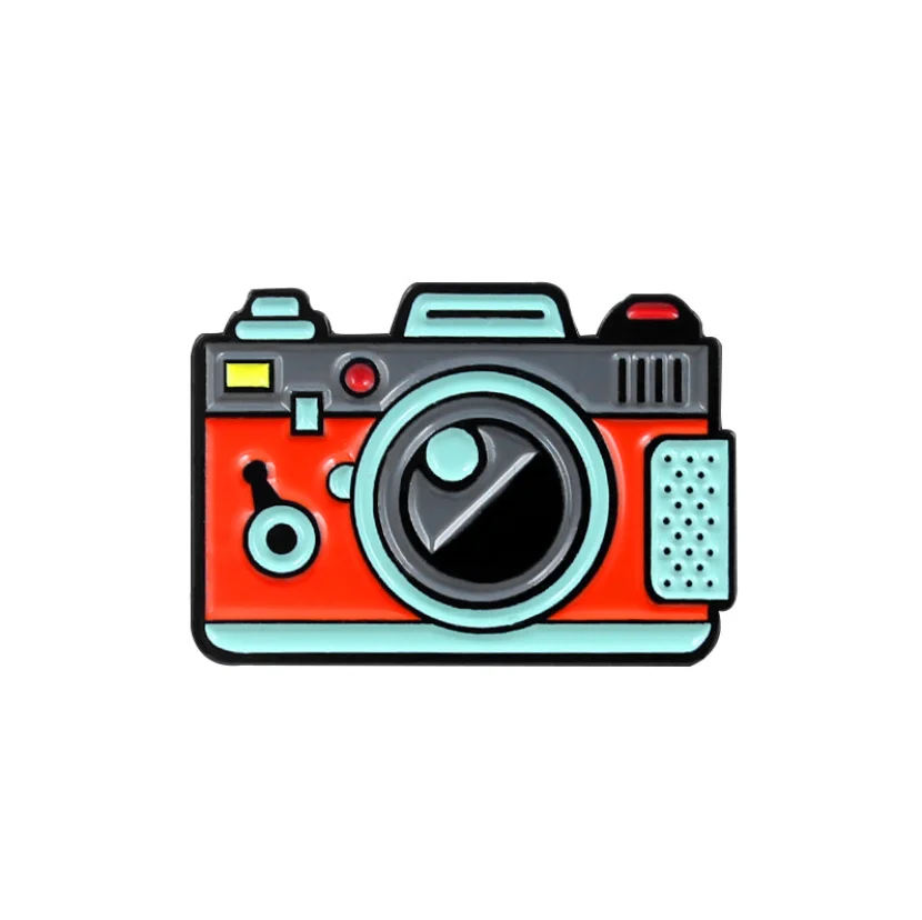 Custom retro photo camera enamel pin manufacture multi color design
