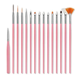 Wholesale nail art brush tool pink 15-piece set multi-specification nylon nail art pen