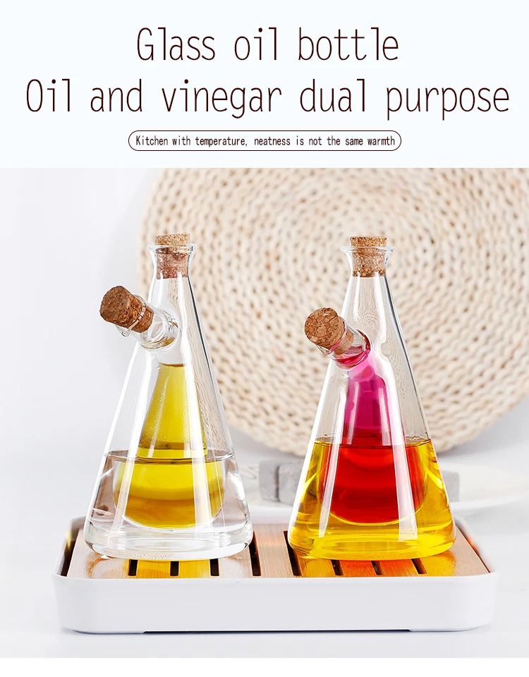 Amazon Hot!!!Novel Design Double Separated Room Glass Cooking Oil Pot Glass Vinegar Pot Kitchen Utensil with Hermetic Cork Lid