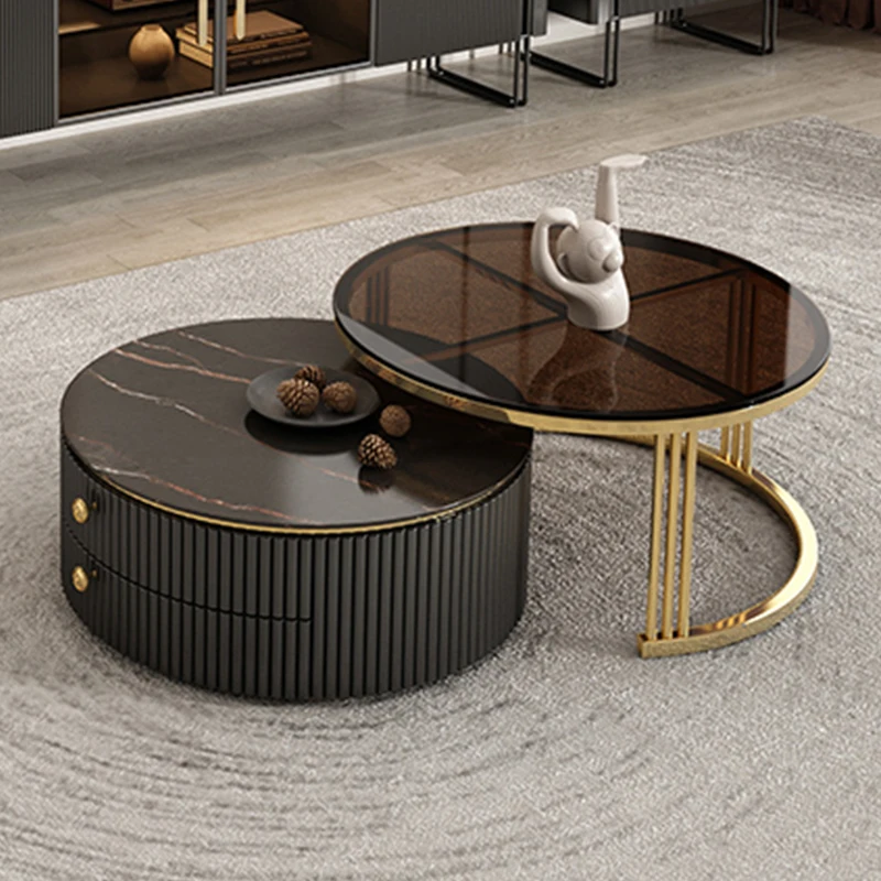 Luxury Coffee Tables Round Living Room Tables Black Marble Glass Modern Luxury Coffee Tables