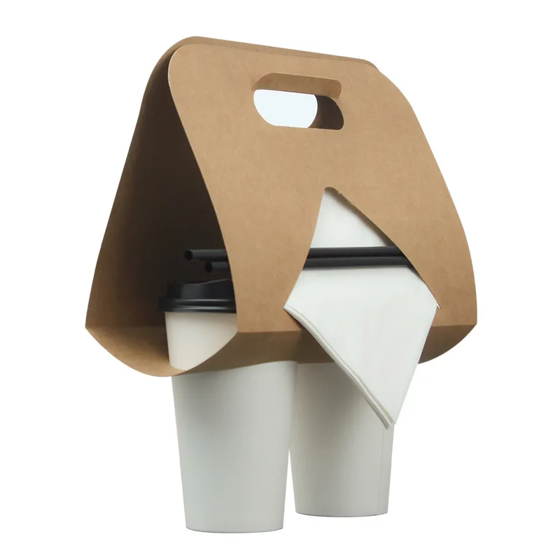 Disposable Cup Carrier Take Away Drink Coffee Paper Cup Carrier Holder Tray With Handles Take Away Food Package Solution