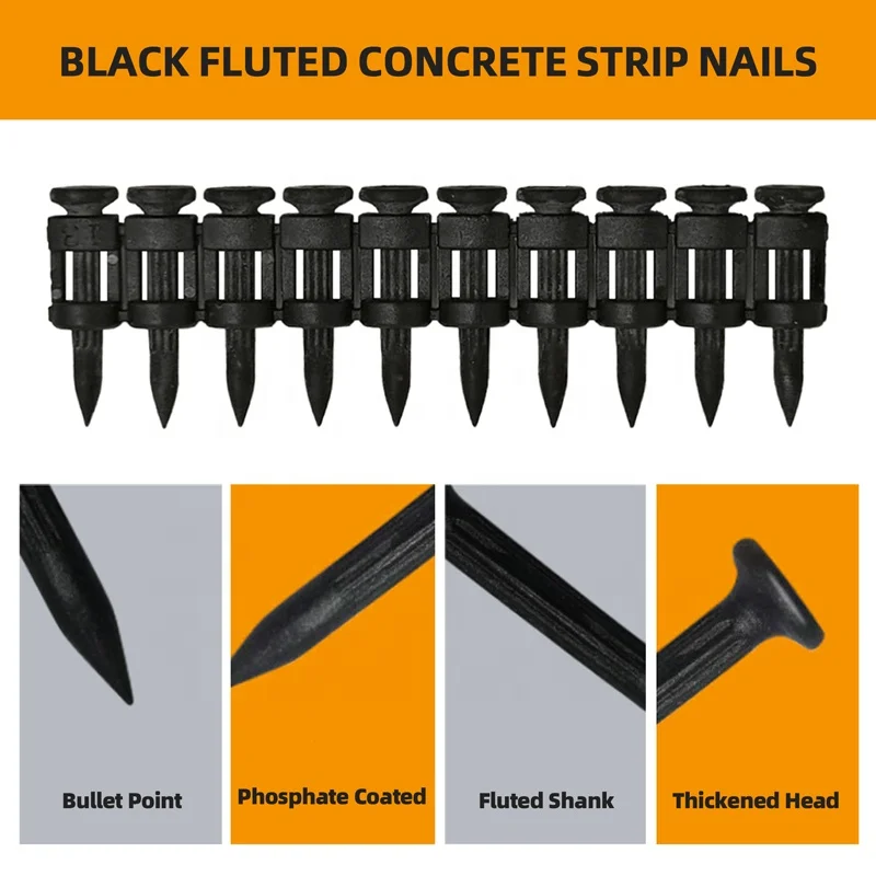 Black Hardened Fluted Shank Plastic Collated Strip Pins Steel Concrete Nails for Freeman LD40 Nail Gun