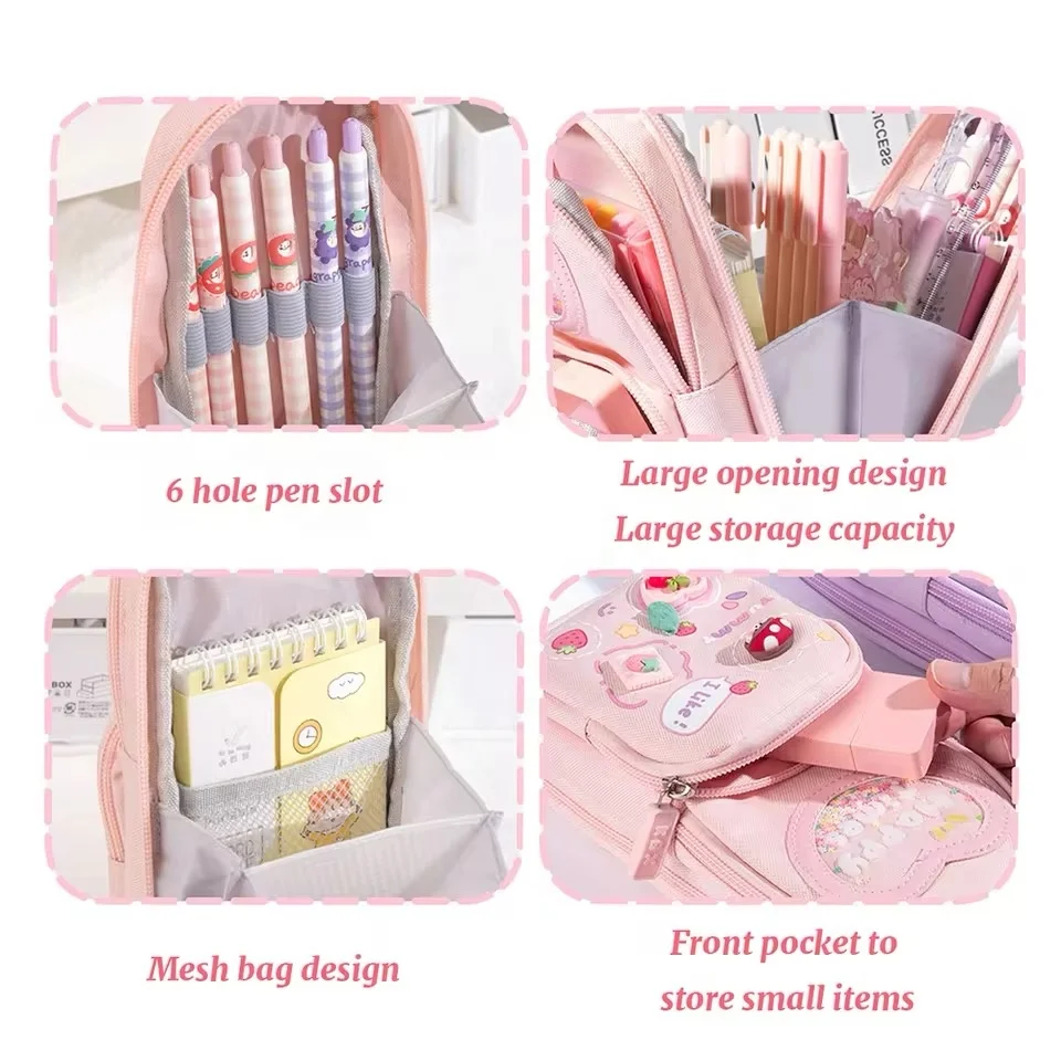 Three-layer schoolbag pen bag large capacity storage portable waterproof cute cartoon pencil case