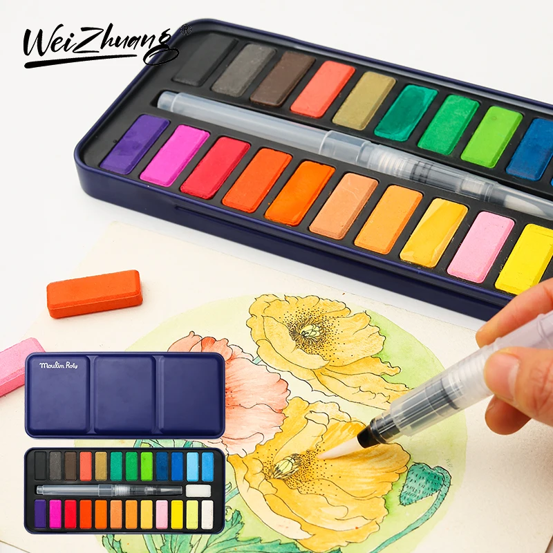 Factory Supply High Quality Wholesale 12/18/24 colors Solid Watercolor Painting Set For Kids Non-toxic Watercolor