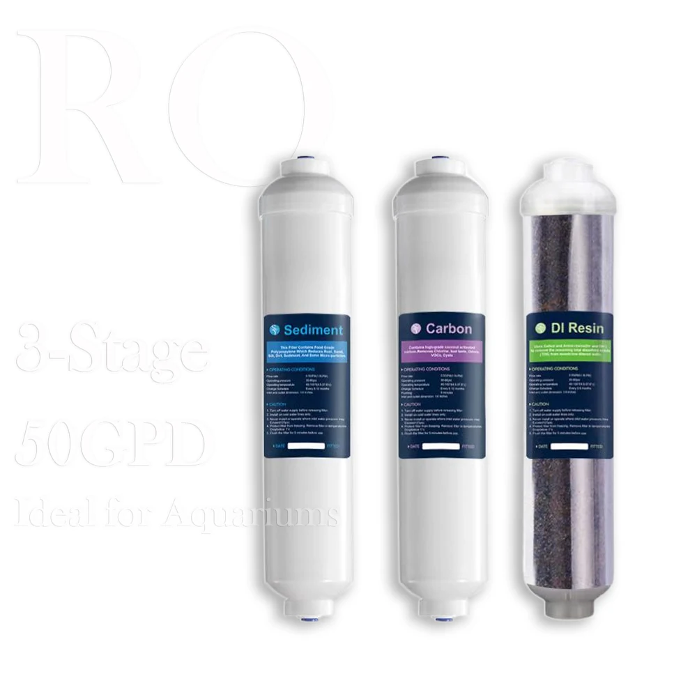 75GPD 3-stage Refined Filtration Translucent Cartridges RO Water Filter Purifier for Freshwater Aquarium