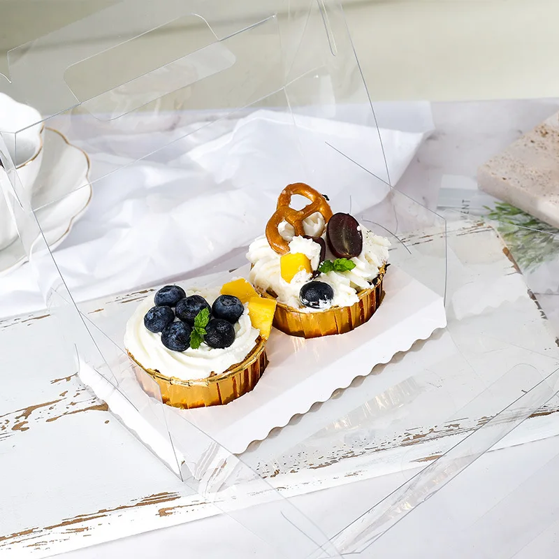 1 2 3 hole PET Portable Pastries cupcake box transparent muffin cup cake boxes with handle eco-friendly cupcake cake boxes
