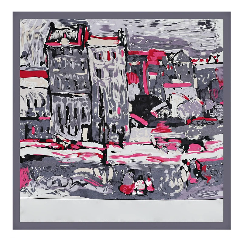 Fashion summer graffiti shawl satin scarf printed 90cm x 90cm customised silk or satin head scarf in bult