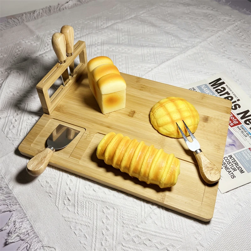 Hot selling wholesale cutting board with slide-out drawer for cutlery bamboo cheese board and knife set