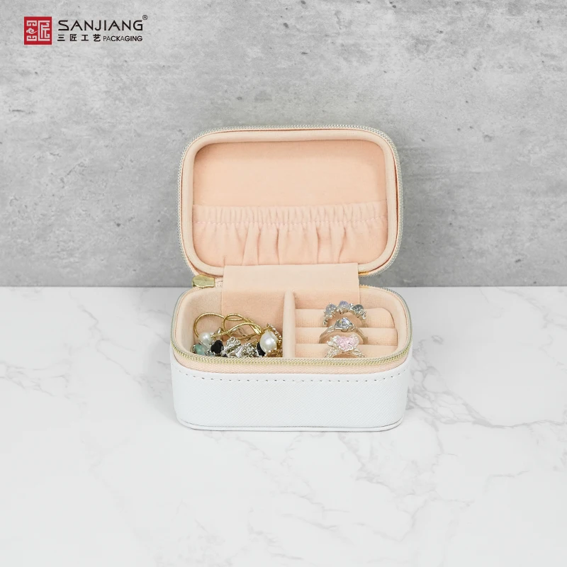 Custom Portable Mini Travel Luxury Jewelry Case Organizer Necklace Ring Earring Bracelet Handmade Jewelry Box with Zipper