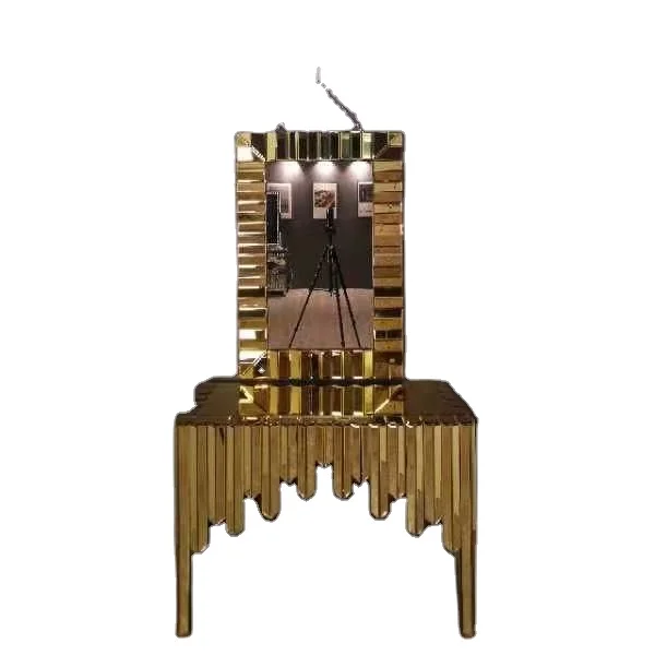 Современный стол для прихожей, угловой обеденный стол, стол из МДФ с золотым квадратным настенным зеркалом