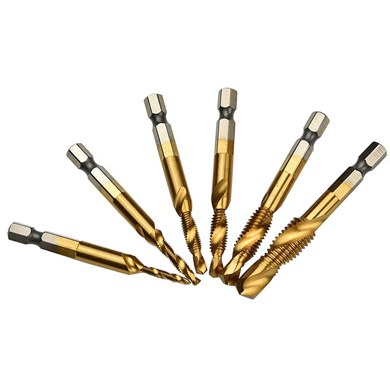 
Carbide M3 Composite Metric 6 Pcs/Set Drill Tap Bit Set Coated Deburr Countersink Drill Bits 