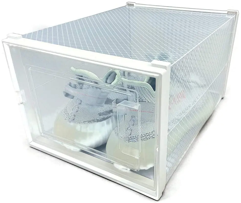 High quality Stackable Clear Front Door Giant Shoe Box Storage Drop Front Transparent Plastic Shoe Storage Box