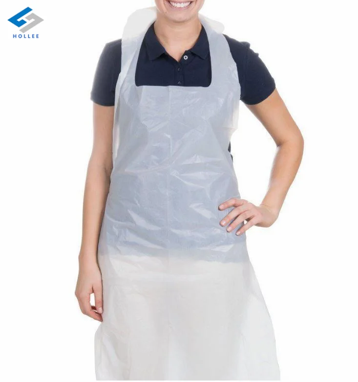 Wholesale disposable plastic apron white clear sleeveless restaurant dish washer kitchen bib apron food processing PE aprons