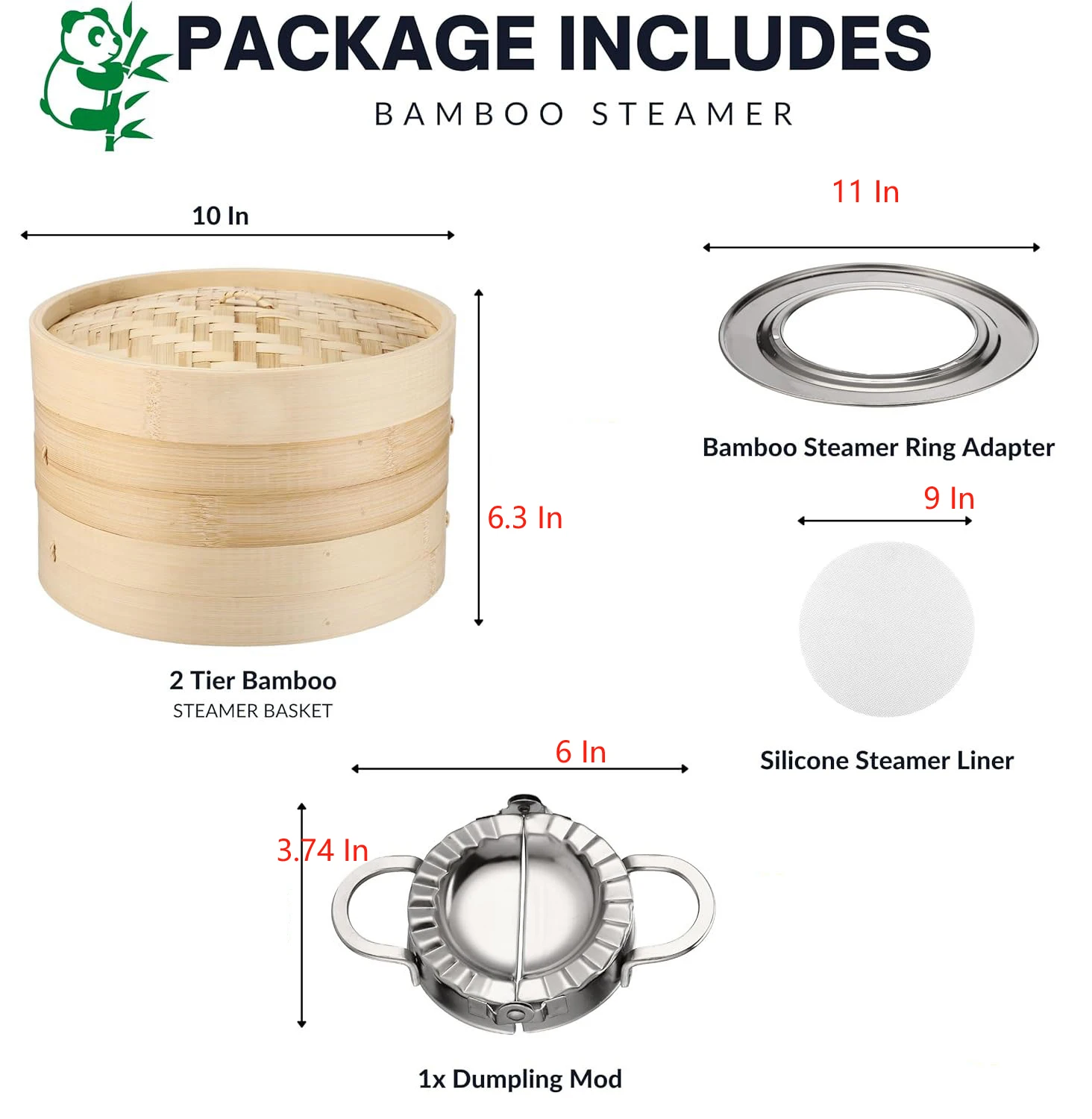 10 Inch 2 Tiers Kitchen Mini Bamboo Cookware Food Steamers Cooker Basket Set With Ring Adapter Silicone Liner And Dumpling Mod