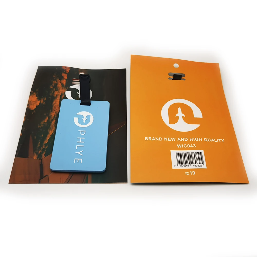 Airplane Company Name Logo Rubber PVC Suitcase Travel ID Luggage Tags Bag Tag With Pu Leather Strap and Paper Card Package