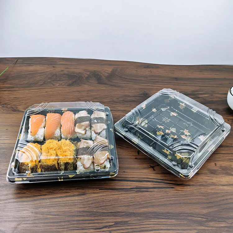 Pet Plastic Sushi Sashimi Packaging Tray Food Grade Square Meat Vegetable Fresh Plates