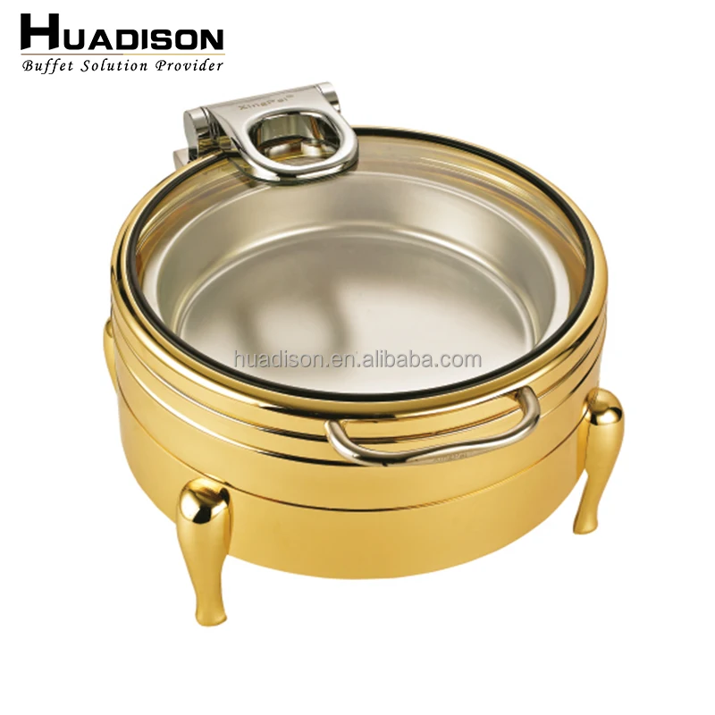 Huadison restaurant equipment luxury food warmer golden stainless steel chaffing dish for restaurant hotel