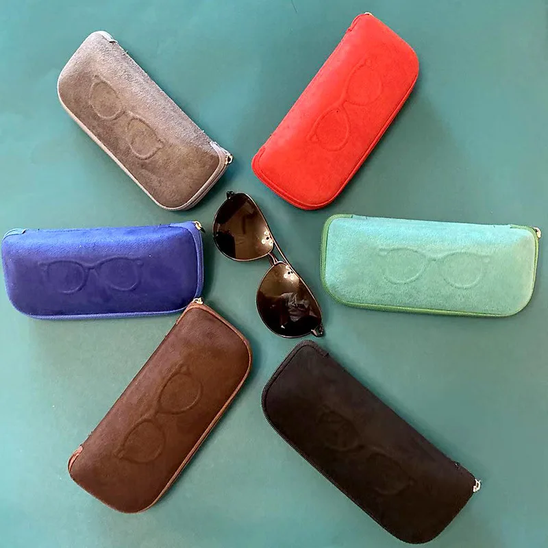 faux leather velvet sunglasses case Sunglasses case Compression-resistant EVA zipper lightweight sports storage case for myopia