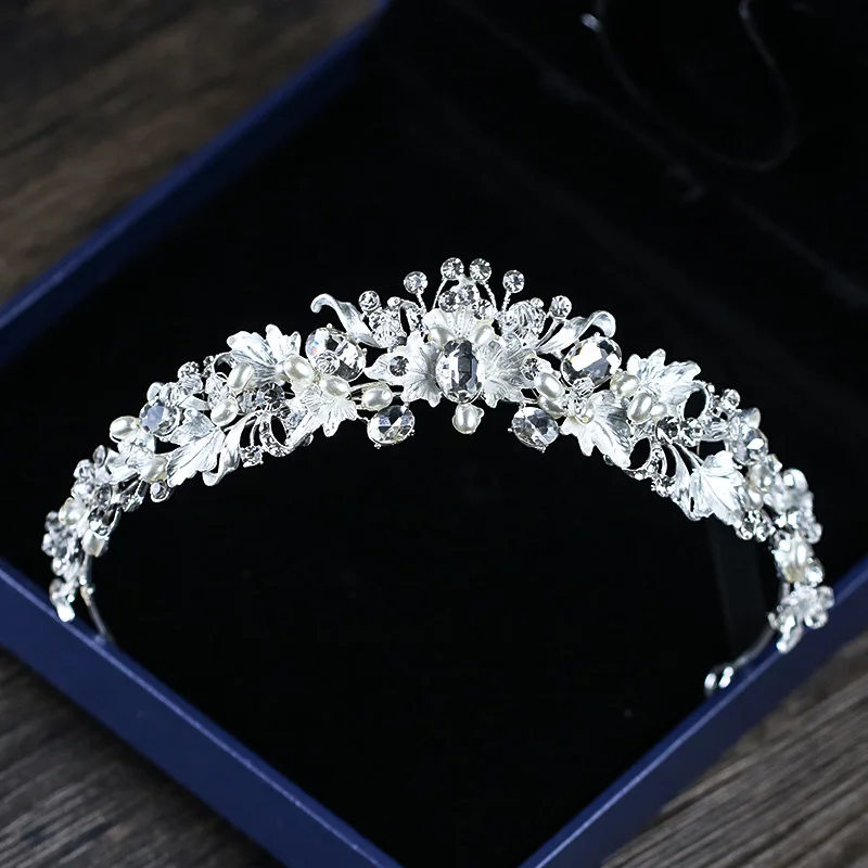 European and American Hot-Selling Foreign Trade Handmade Crown Gold Alloy Rhinestone Tiara Bridal Wedding Headband