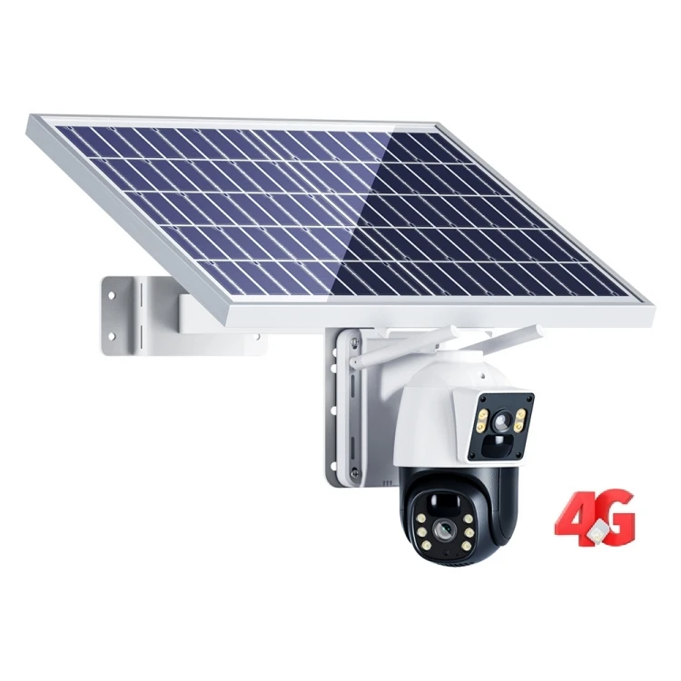 4MP Cctv Full Color Night Vision 20W 4G Sim Card 24 Hours Recording Outdoor Dual Lens Solar Camera