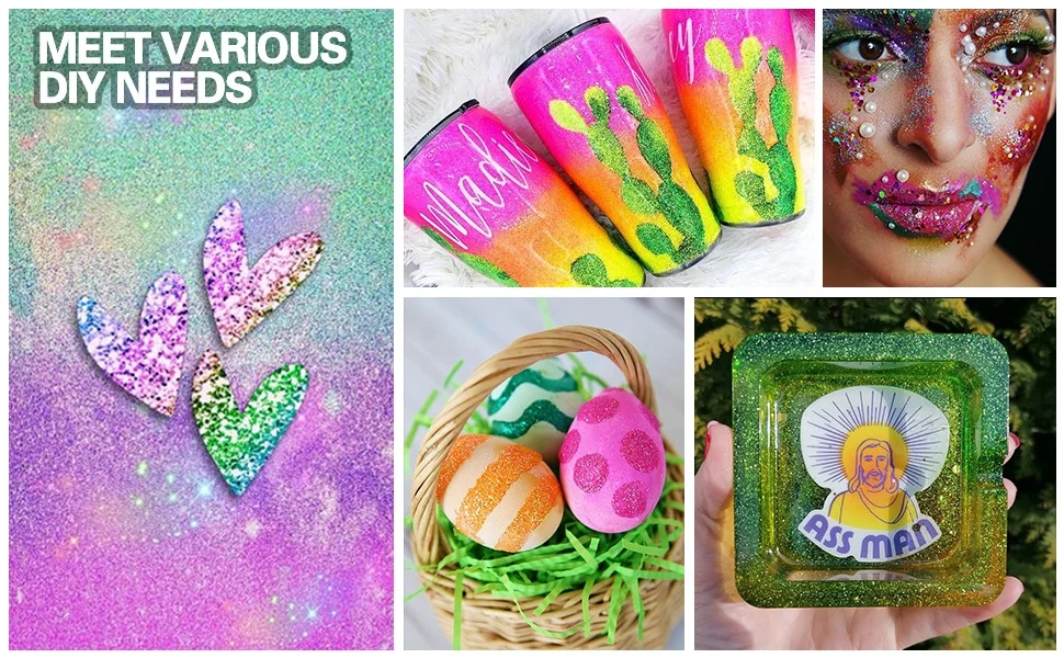 PET Glitter Powder For Nail Polish Craft Christmas Decoration DMC Series  High Flash Glitter 8g in Jar 12 Colors in a Set