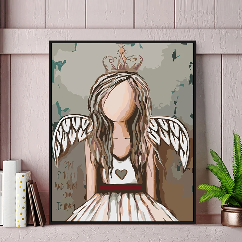 Home Decoration Beautiful Girl Wings Angel Paint By Numbers Hand-Painted Kids Abstract Art Canvas Painting Kid Paint