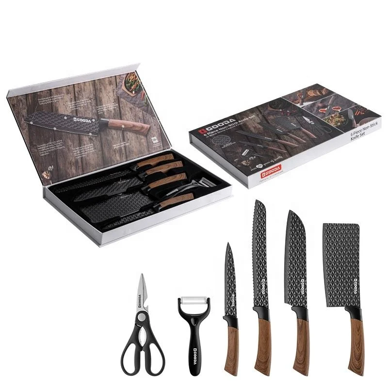Hot Selling black Stainless Steel Wooden Handle Kitchen knife set