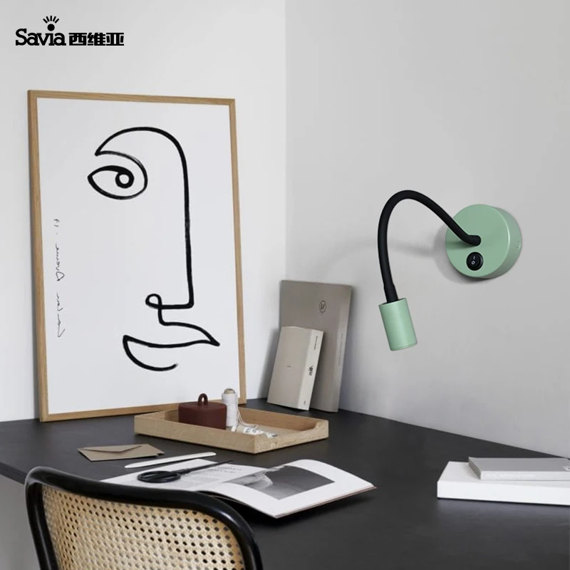 Savia modern led bedside reading lamp adjustable wall mount light aluminium multi color for book bed headboard hotel bedroom