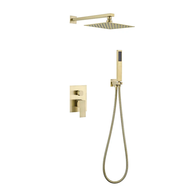 Golden 10/12/16 Inch Bathroom Concealed Shower Faucets Wall Mounted Rainfall Shower Head Triple Mixer Valve Bath Shower Set