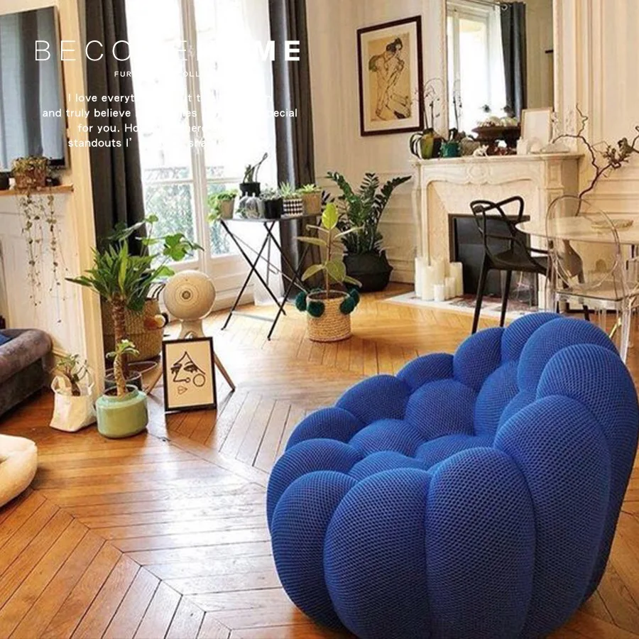 Italian simple light luxury cloth creative lazy arc bubble living room football style sofa