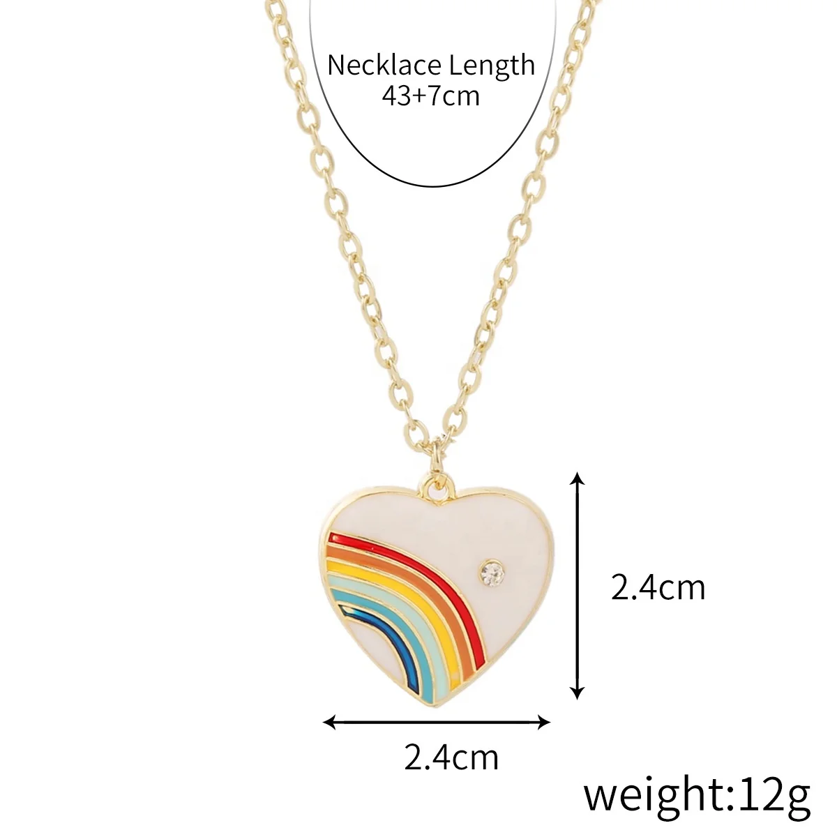 Good Quality Promotional Fashion Custom Rainbow Crystal Love Heart Pendant Healing Necklace Jewelry
