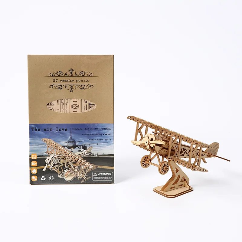 DIY 3D Wood Airplane Handmade Assembly Kit Plane Decoration Set Mechanical Hand Craft Boxed 3D Wooden Puzzle