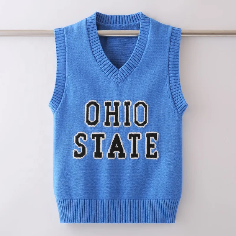 
High quality children letter pattern v neck knitted solid color casual customize vest sweater 