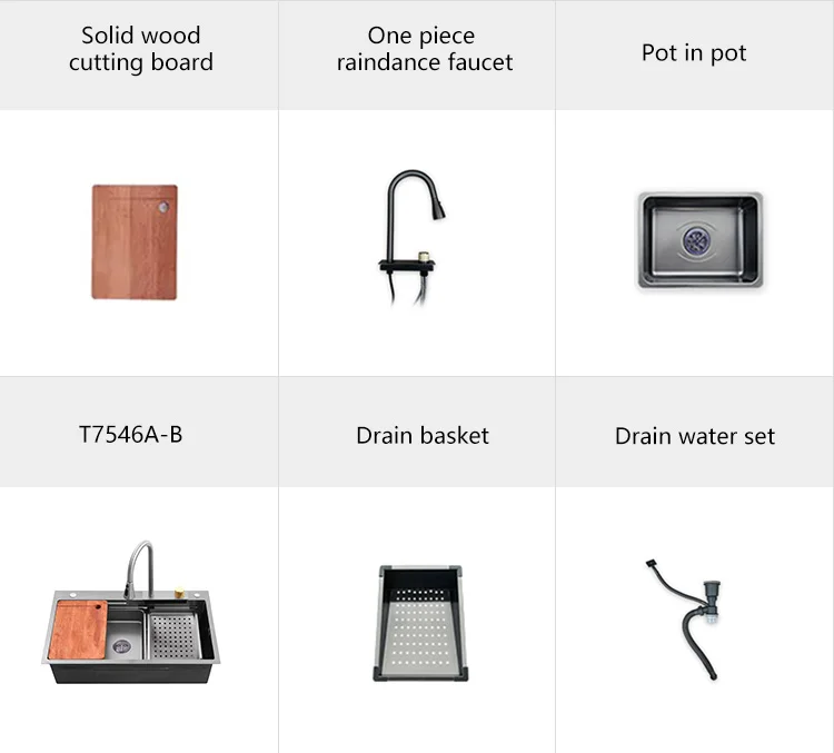 SUS304 Deep Basin Single Bowl Undermount Handmade Stainless Steel Black Kitchen Sink