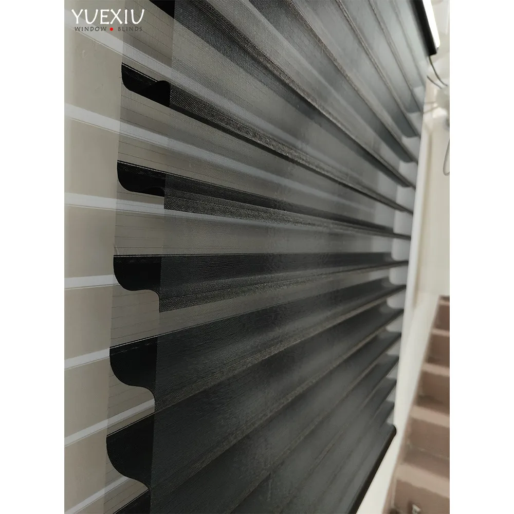 High Quality Electric Remote Control Black Color Shangri-La Blinds Motorized Triple Shade Window Blinds Privacy