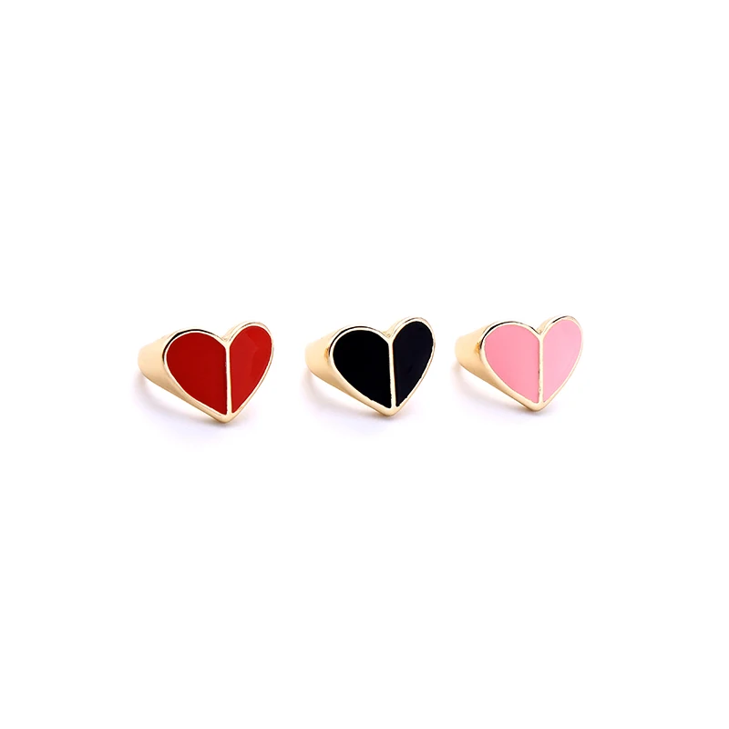 JZ00144D Gold Color Alloy Red Enamel Heart Style Gemstone Rings for Women & Girls for Wedding Engagement Party Anniversary Gifts