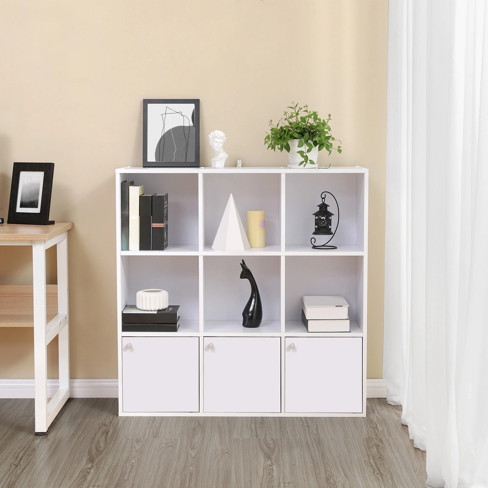 VASAGLE 9-Cube Bookcase Display Shelf 3 Bottom Cabinets white modern Bookcase for Home Office