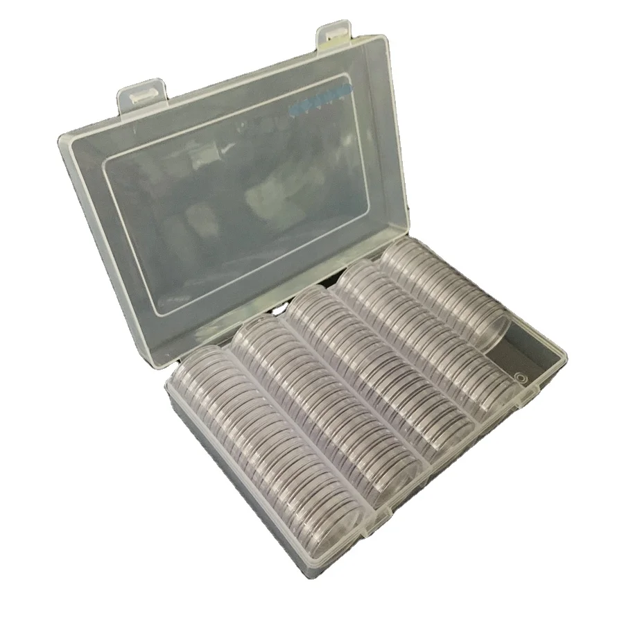 
22,25 мм защитная коробка для сбора пластиковых монет с индивидуальным логотипом и 100 капсул для монет 