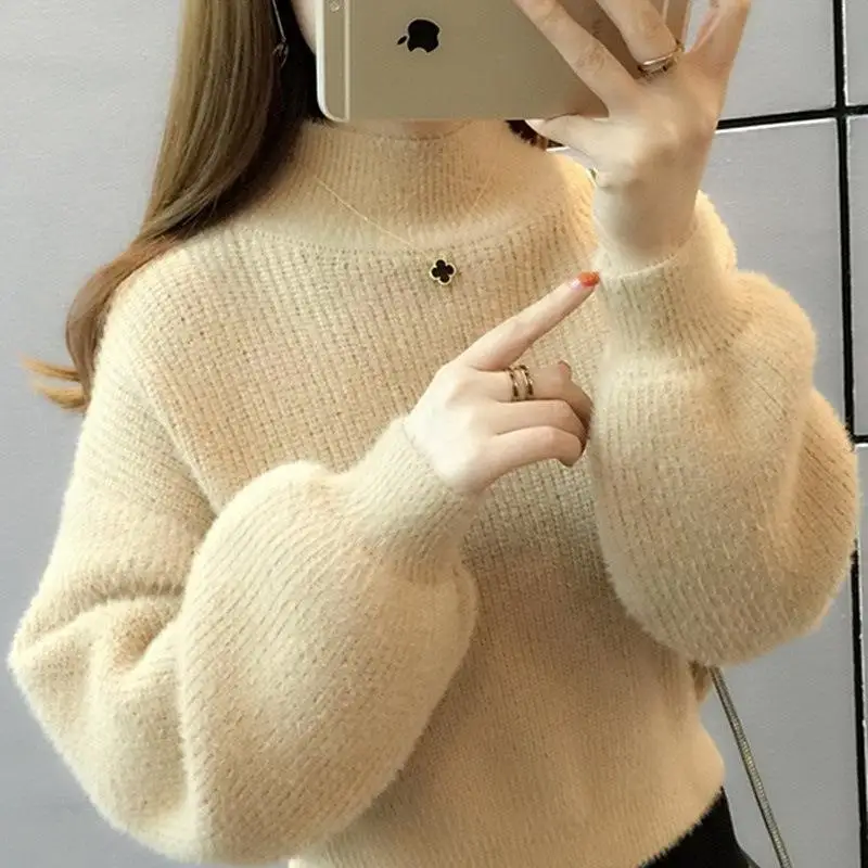 Wholesale New Arrival Fashion women middle high neck batwing sleeve super soft mohair pullover sweater