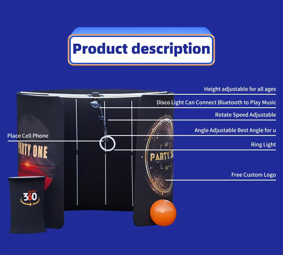 Video Camera Portable Curve Overhead Selfie Photo Booth 360 RGB 360 Degree LED Lighting Curve Overhead 360 Photo Booth Booth