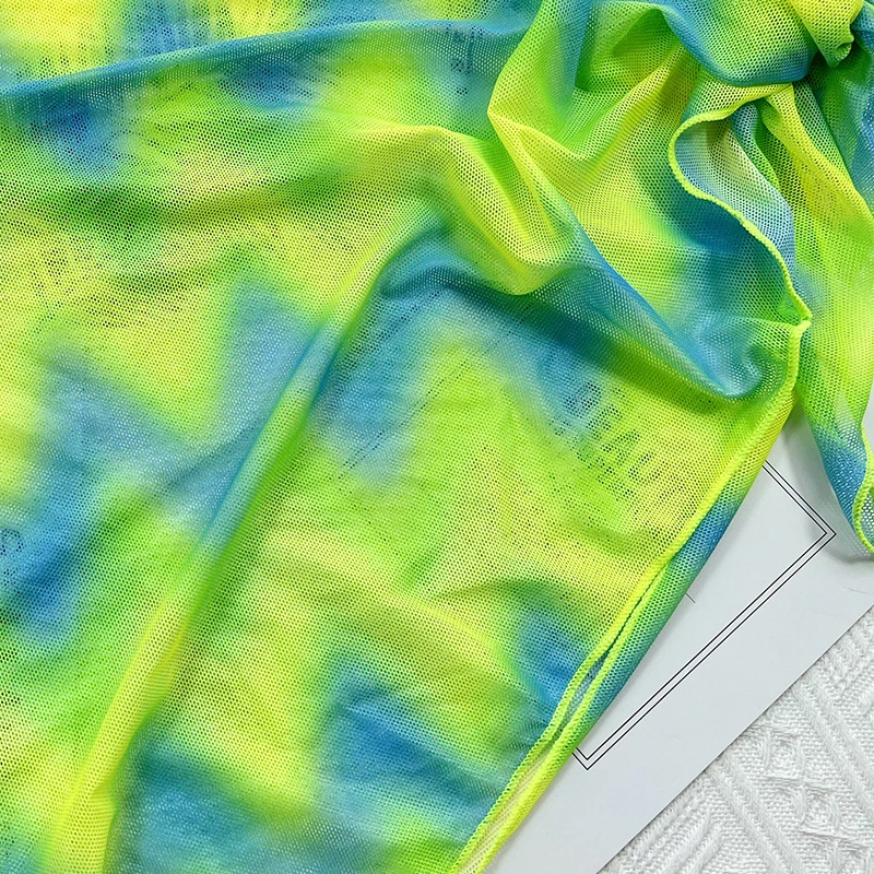 Tie Dye Halter Ruffled Triangle Bikini Female 3pcs Micro Swimsuit