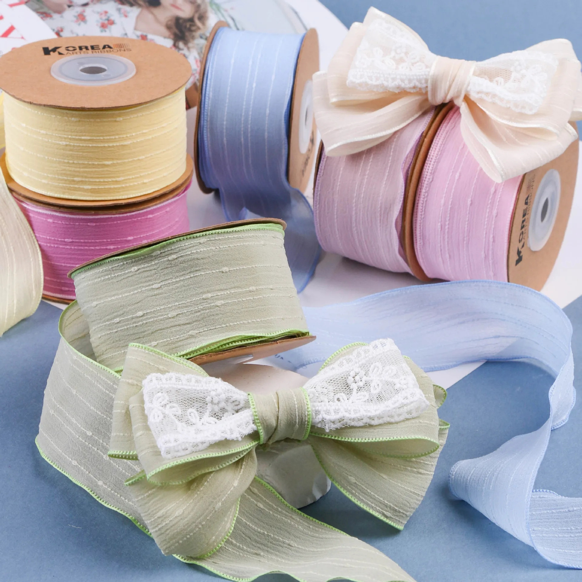 Hot Selling Vertical Stripe Chiffon Ribbon Fabric for Hair Bow Dress Hat Decoration