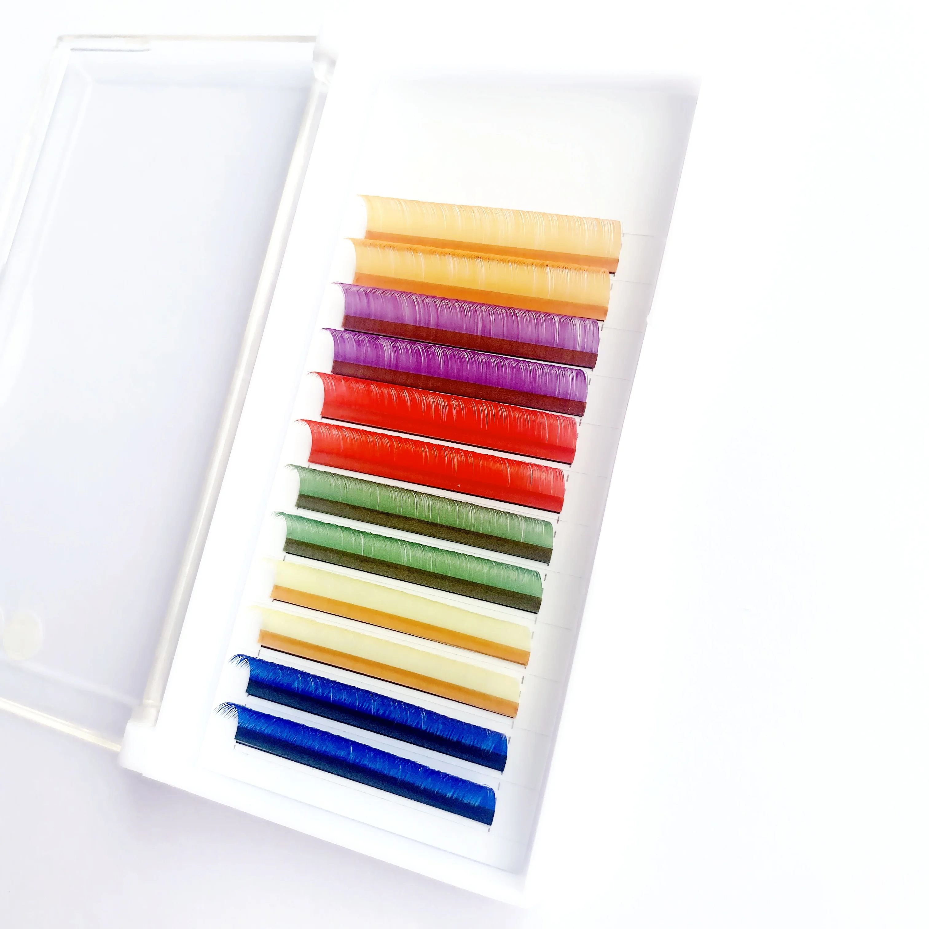 Colored Rainbow Multiple Colorful Eyelashes Colors Silk PBT Fiber Lash Extension Hot Sale Factory Individual Eyelash Extensions