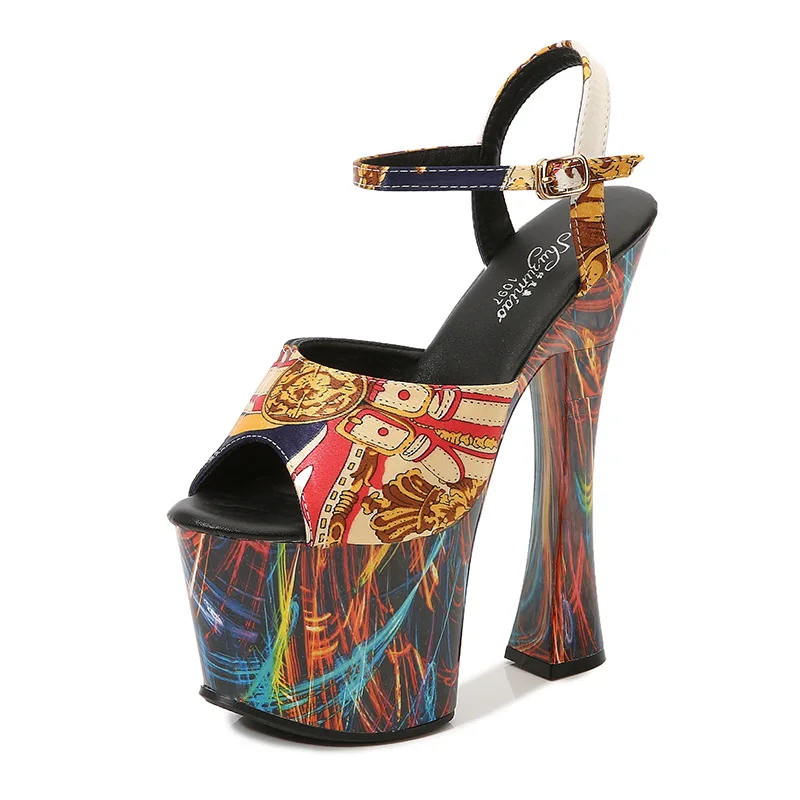 Wholesale shoes women sandals sexy crystal 17 cm high heels ladies platform sandals stripper shoes