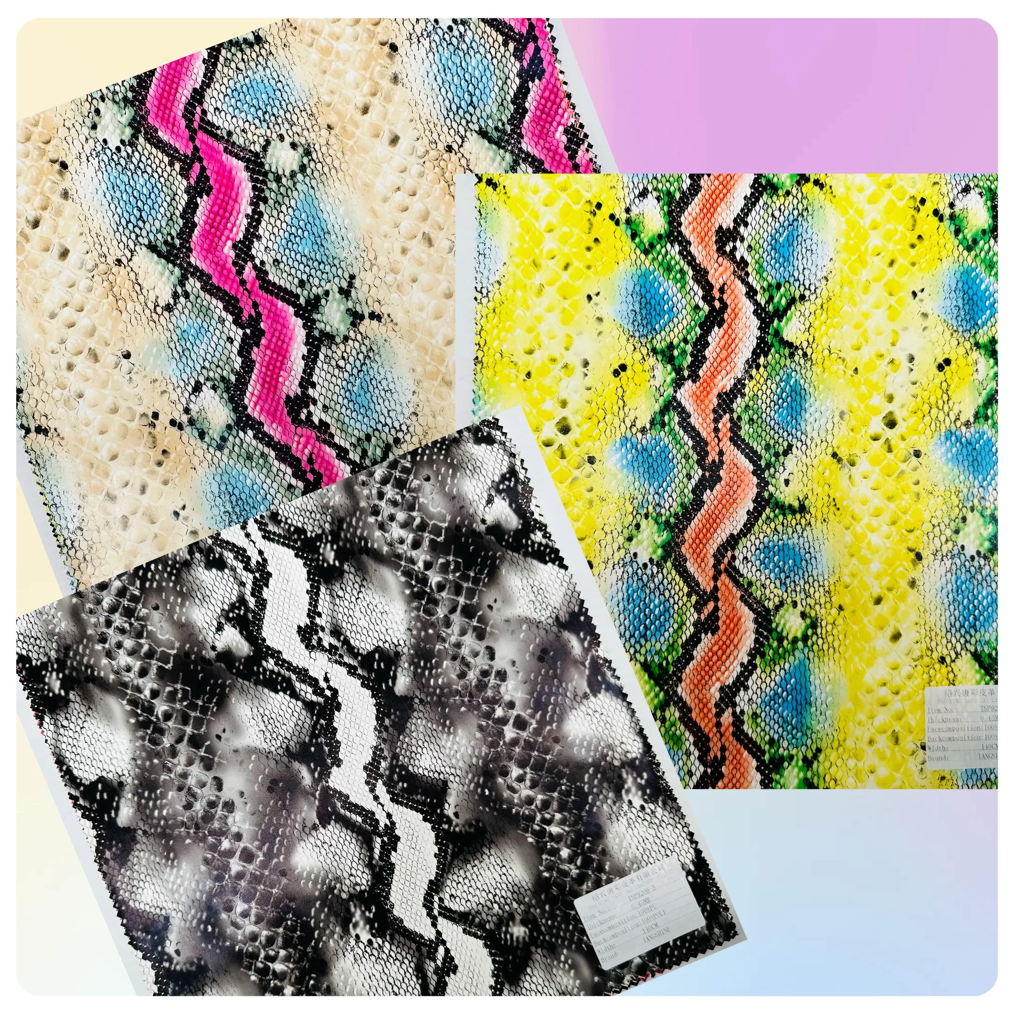 The most Popular Snake Printed Pu Synthetic Leather Digital Printed Faux Garment Leather Designer Fabric for Skirts and Cool J