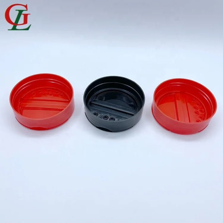 Plastic Salt Pepper Spice Shaker Jar Bottles Double Flapper Cap with Liner Hot Sale Red Black Flip Top Cap Twist Off Plastic Cap