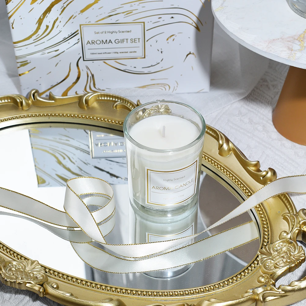 High-Grade Luxury Home Fragrance Gift Set Aroma Scented Candle Jar with 100ml Glass Bottle Reed Diffuser for Home Air Fresheners