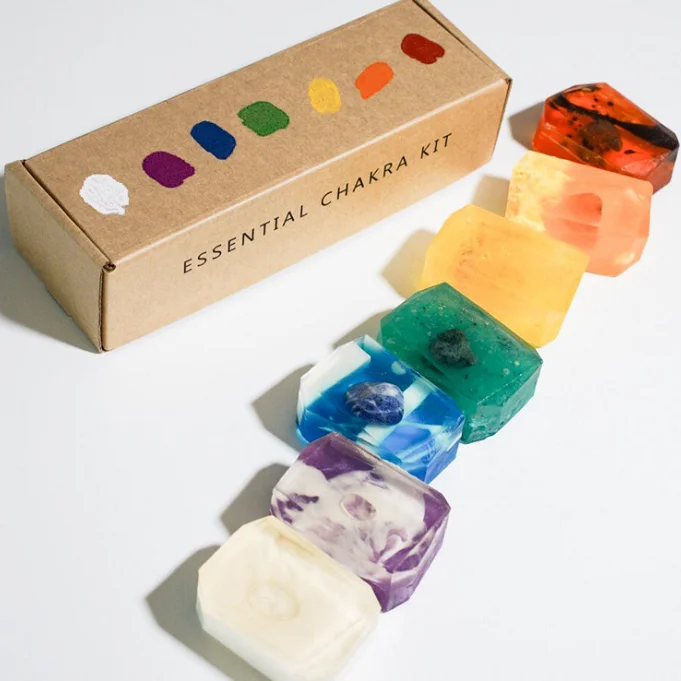 Organic Handmade Women Natural Scented Chakra Gemstone Bar Crystal Soap for Face and Bath Wash